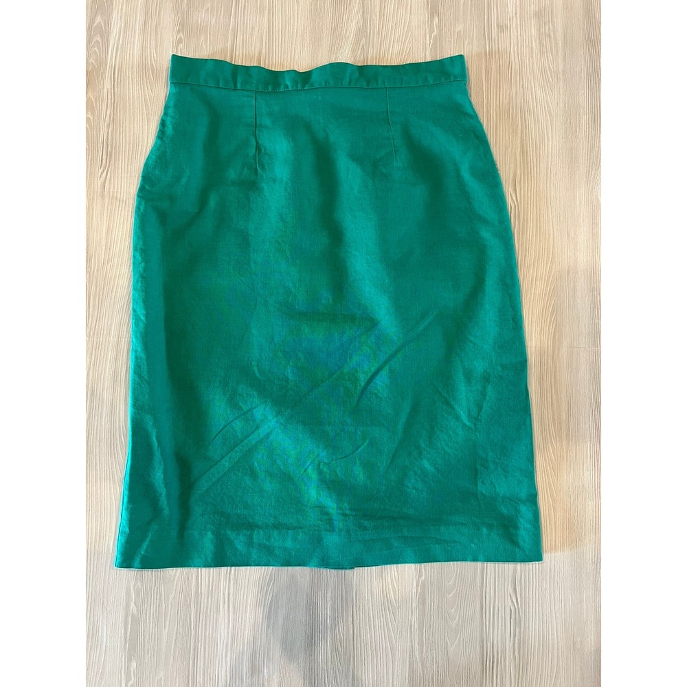 Vintage Side Effects Emerald Green Ramie Cotton Pencil Skirt High Waist Size 10